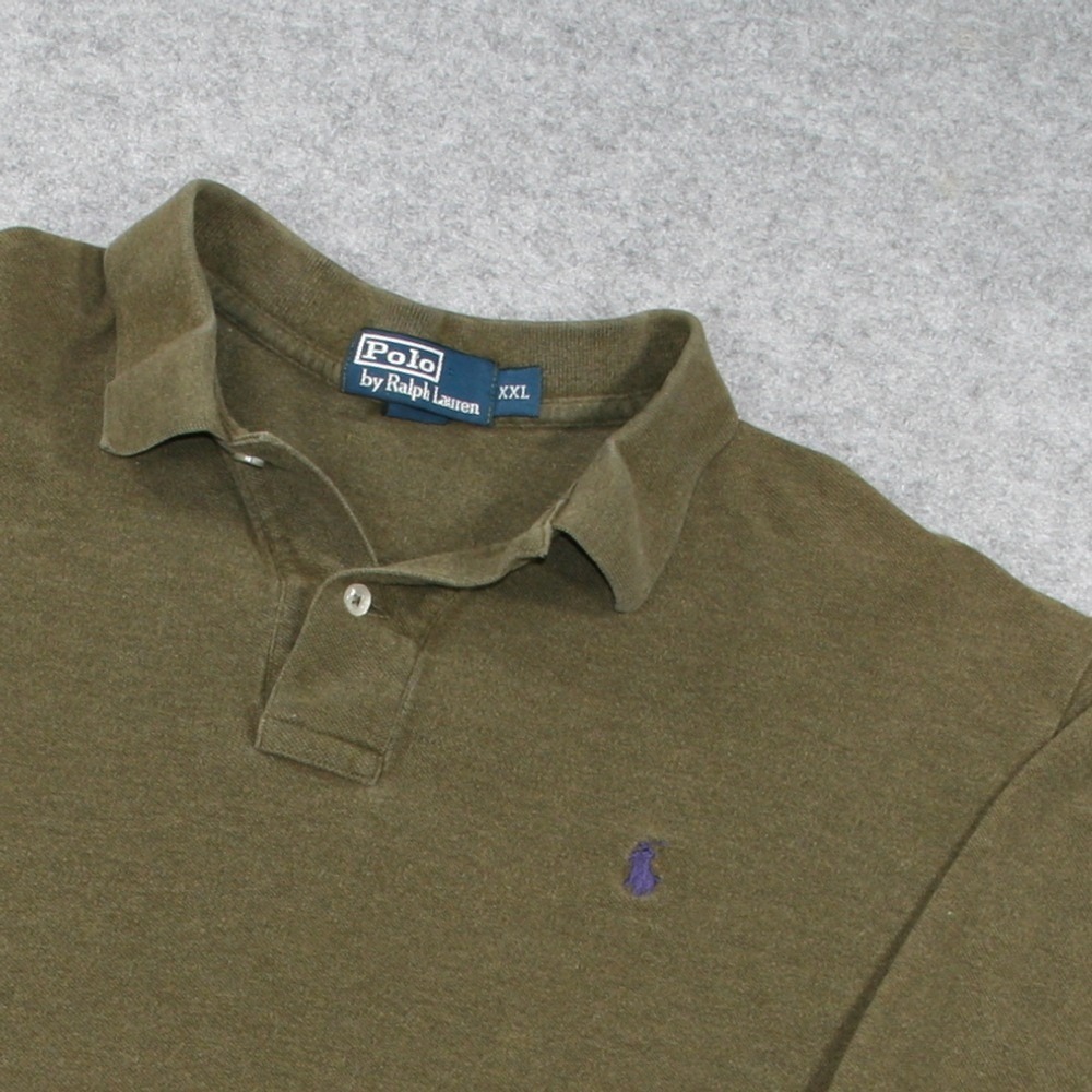 Polo Ralph Lauren Mens Long Sleeve Polo Shirt XXL Olive Green Cotton Pony Logo